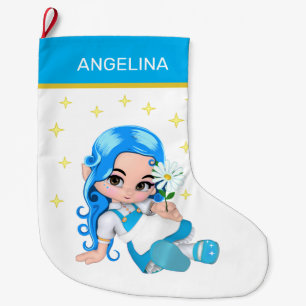 Heavenly Fairy Girl & Stars Large Christmas Stocking