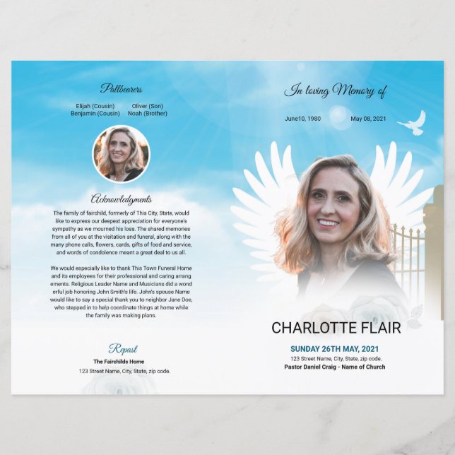 Heavenly Funeral Program Template (Front)