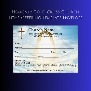 Heavenly Gold Cross Church Tithe Offering Template Envelope