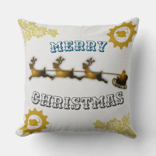 Heavenly Golden Santa Claus Merry Christmas white Cushion