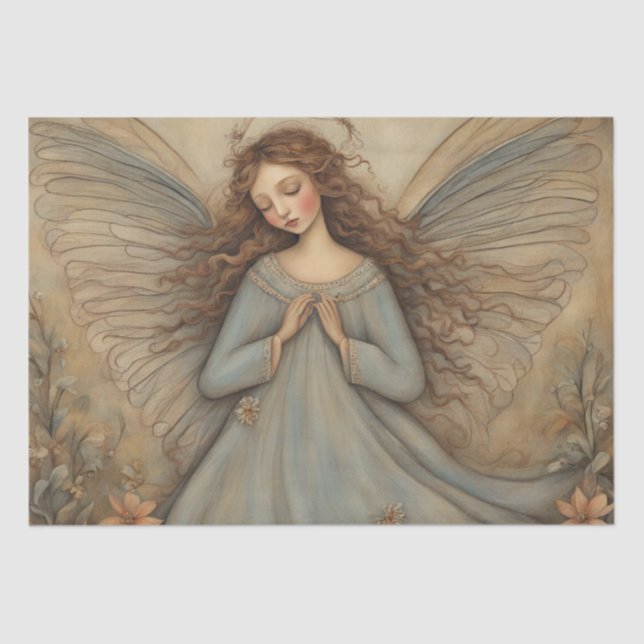 Heavenly Harmony: Folk Art Angel Decoupage Tissue Paper (Front)