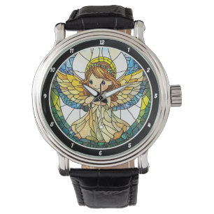 Heavenly Hues" - Stained Glass Angel Wall  Watch