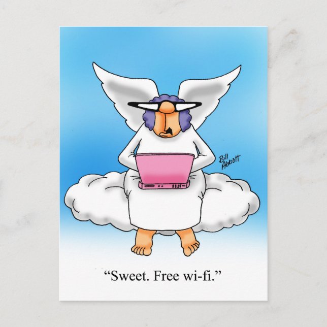 Heavenly Humour Angel Computer Cartoon Gift! Postcard (Front)