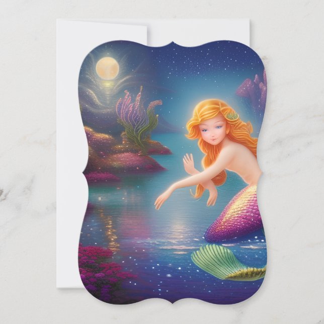 Heavenly Little Mermaid Galaxy Portrait Card (Front)