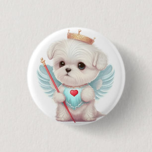 Heavenly Love: Cute Angel Maltese Dog Puppy 3 Cm Round Badge