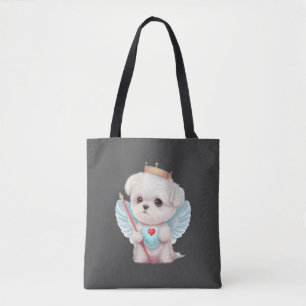 Heavenly Love: Cute Angel Maltese Dog Puppy Tote Bag