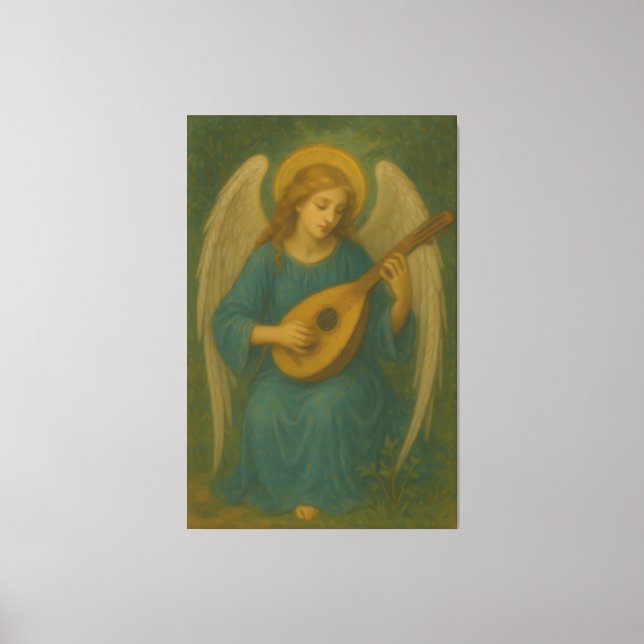 Heavenly Music Angel – Golden Halo Harp-Lute Guard Canvas Print (Front)