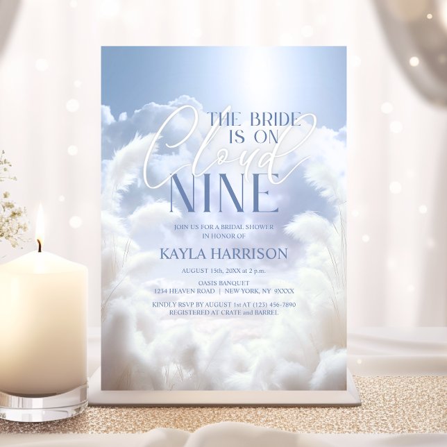 Heavenly On Cloud Nine 9 Pampas Bridal Shower Invitation (Heavenly On Cloud Nine 9 Pampas Bridal Shower Invitation | Dazzling Paperie)