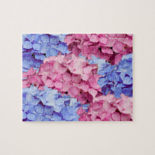 Heavenly Pink and Baby Blue Hydrangeas Jigsaw Puzzle