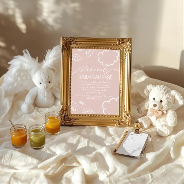 Heavenly Pink  Baby Food Challenge Game Sign Invitation (Heavenly Pink Baby Food Challenge Game Sign)