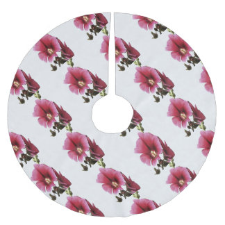 Heavenly Pink Hollyhock Malva Flower Floral Brushed Polyester Tree Skirt