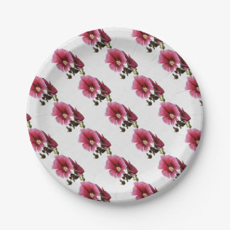 Heavenly Pink Hollyhock Malva Flower Floral Paper Plate