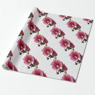 Heavenly Pink Hollyhock Malva Flower Floral  Wrapping Paper