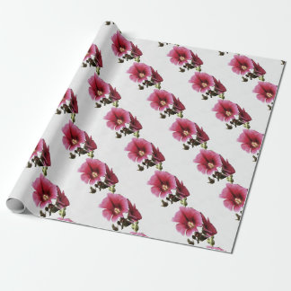Heavenly Pink Hollyhock Malva Flower Floral Wrapping Paper