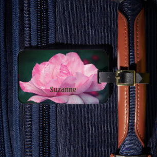 Heavenly Pink Rose Flower Personalised Luggage Tag