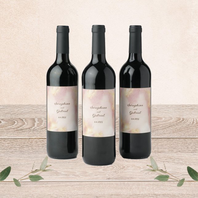 Heavenly Pink Watercolor Wedding Wine Bottle Label (Creator Uploaded)