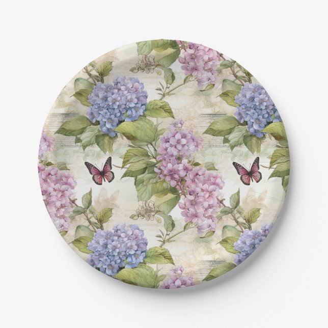 Heavenly Purple Hydrangea Harmony Paper Plate (Front)