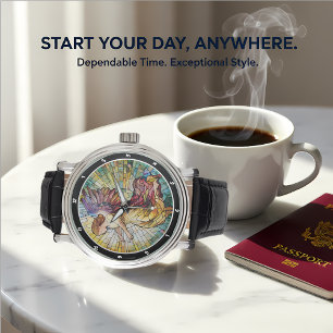 Heavenly Rose Serenade Stained Glass Angel Watch