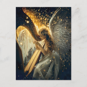 Heavenly Serenity Female Angel Playing the Harp Postcard