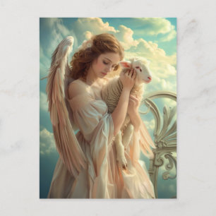 Heavenly Serenity Female Angel with Lamb Postcard