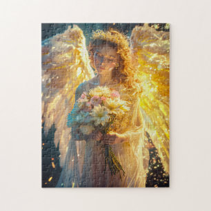 Heavenly Serenity Female Angel with with a Bouquet Jigsaw Puzzle
