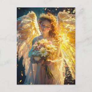 Heavenly Serenity Female Angel with with a Bouquet Postcard