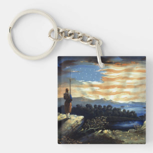 Heavenly Sunrise of American Flag in County   Key Ring