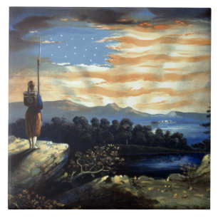 Heavenly Sunrise of American Flag in County   Tile