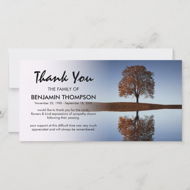 Heavenly Tree Reflection Funeral Thank you Card (Front)