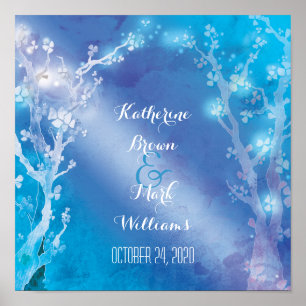 Heavenly Trees Shimmering Blue Wedding Poster