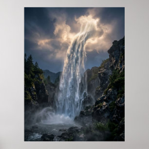 Heavenly Waterfall Light Landscape Poster