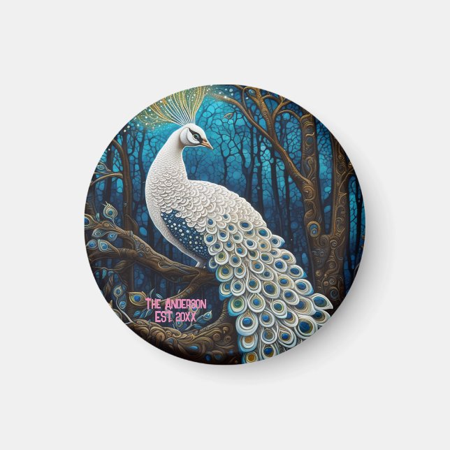 Heavenly White Peacock Illustrations - Custom Art  Magnet (Front)