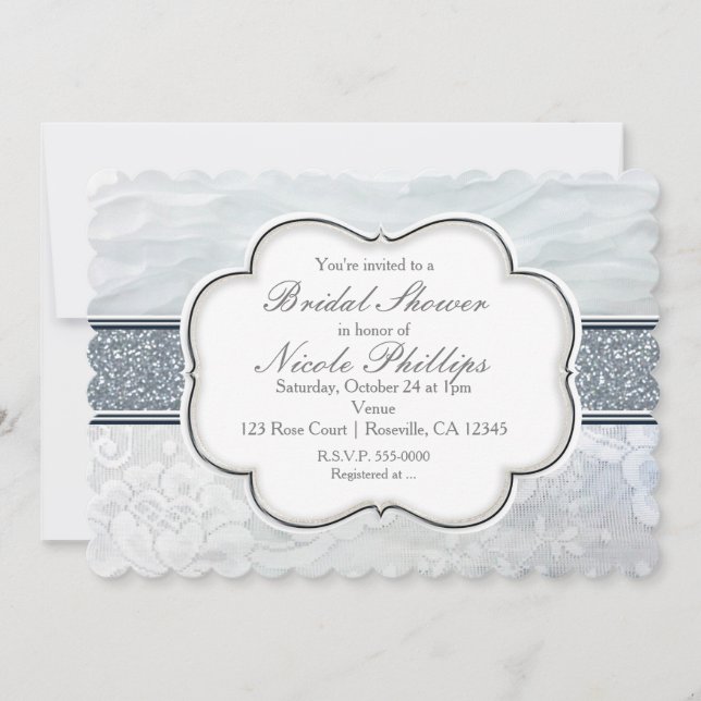 Heavenly White Ruffles & Lace Elegant Invitations (Front)