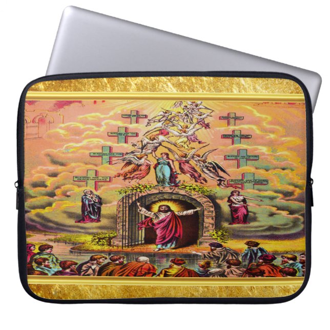 Heaven's Gate with a gold foil texture and Jesus Laptop Sleeve (Front)