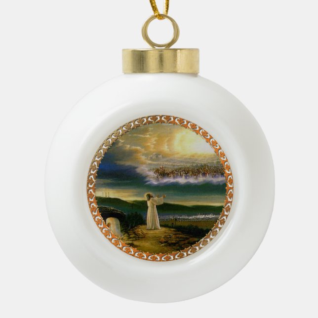 Heavens Welcoming Embrace Jesus at Dusk Ceramic Ball Christmas Ornament (Front)