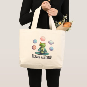 Heavily Meditated Frog Yoga Playful Zen Large Tote Bag