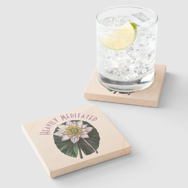 Heavily Meditated Funny Lotus Stone Coaster (Side)