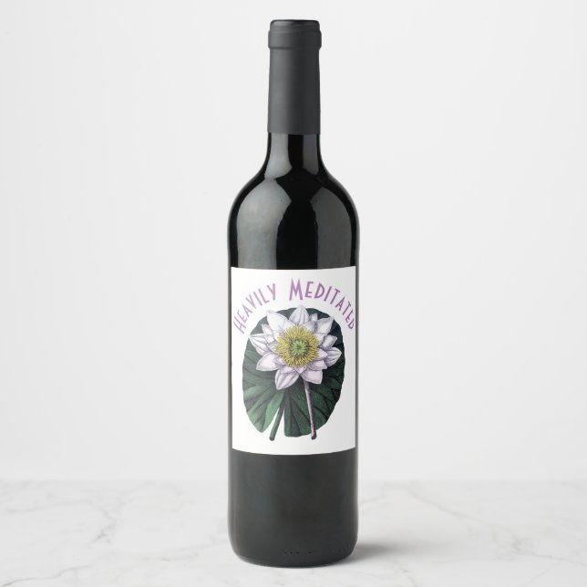 Heavily Meditated Funny Lotus Wine Label (Front)