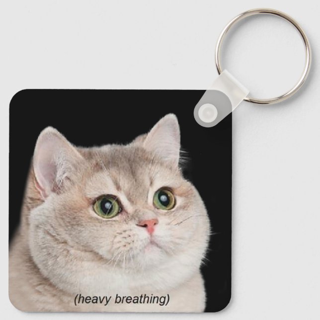 Heavy Breathing Cat Meme Double Sided Keychain (Back)