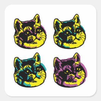 Heavy Breathing Cat Pop Art The Four Kittens Square Sticker