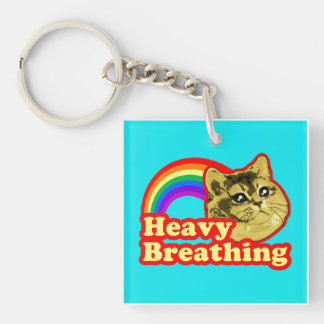 Heavy Breathing Cat with Rainbow Love Key Ring