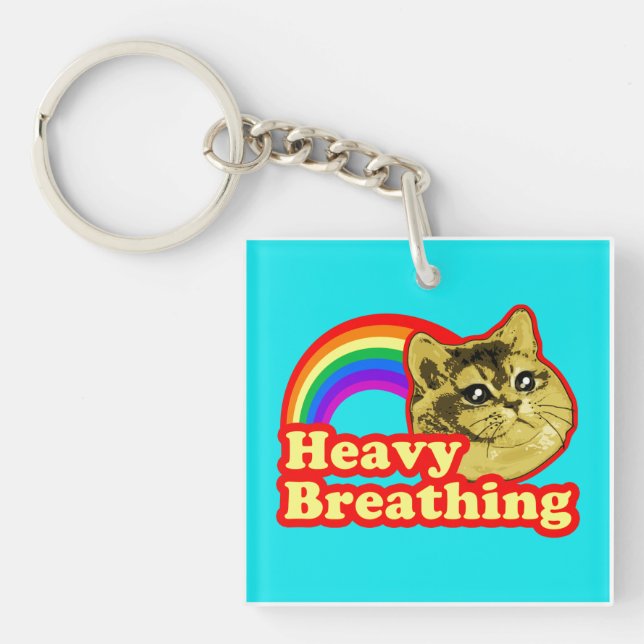 Heavy Breathing Cat with Rainbow Love Key Ring (Front)