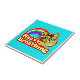 Heavy Breathing Cat with Rainbow Love Tile