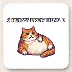 Heavy breathing fat cat meme pixel art coaster