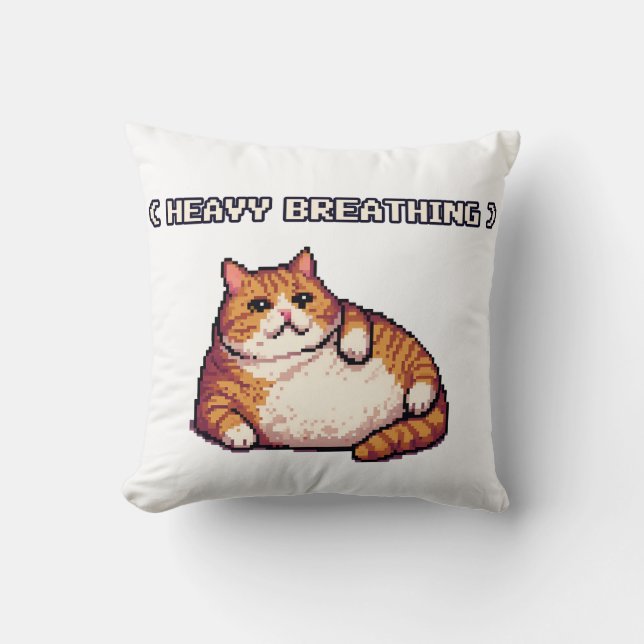 Heavy breathing fat cat meme pixel art cushion (Front)
