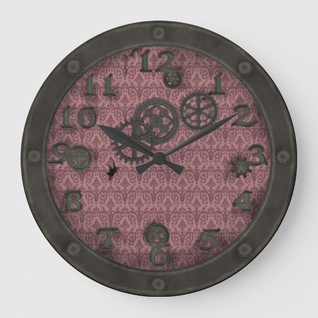 Heavy Bronze Steampunk Porthole Pink Large Clock (Front)