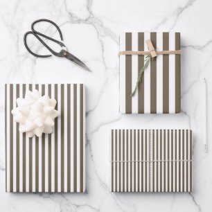 Heavy Brown & White Stripes Wrapping Paper Sheet