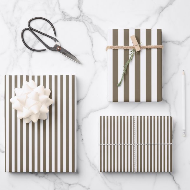 Heavy Brown & White Stripes Wrapping Paper Sheet (Front)