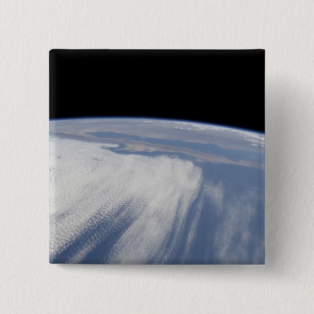 Heavy cloud cover over the Pacific Ocean 15 Cm Square Badge (Front)