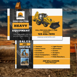 Heavy Construction Equipment Sales and Rental Business Card
